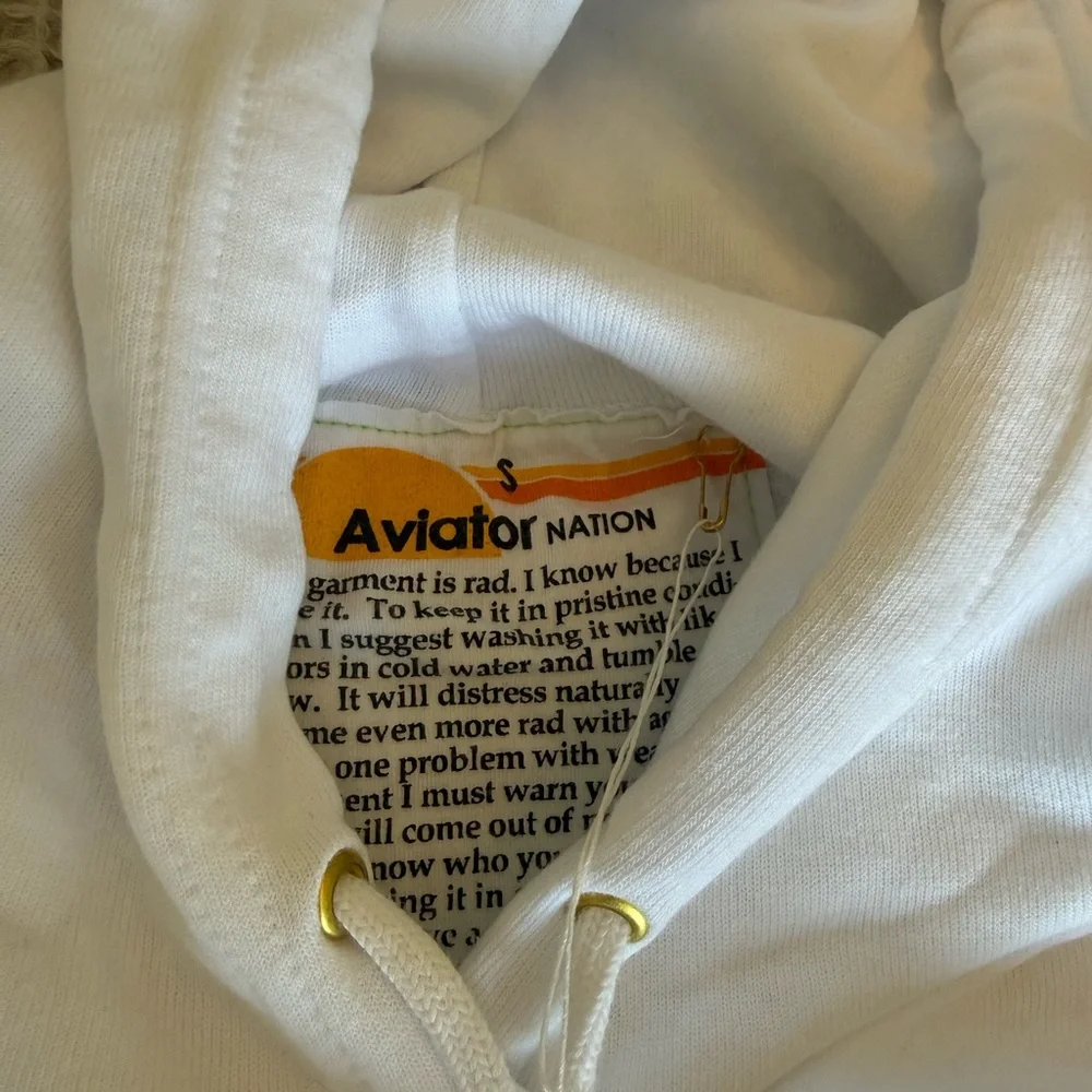 Aviator Nation BOLT STRIPE SLEEVELESS RELAXED CROPPED PULLOVER HOODIE - WHITE - Picture 2 of 5